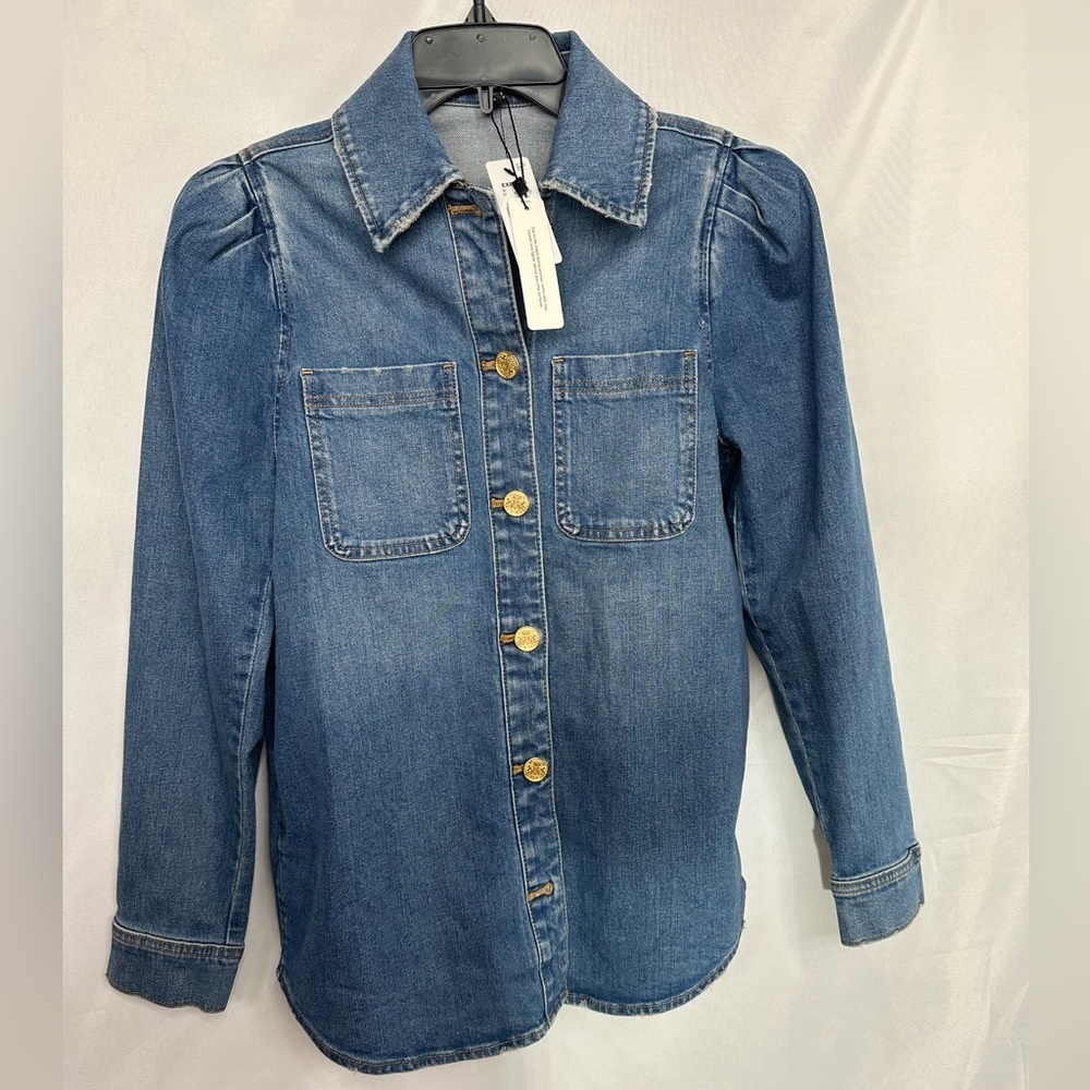 Expres Denim Button-Up Shirt with Gold Accents size s brand new w tags